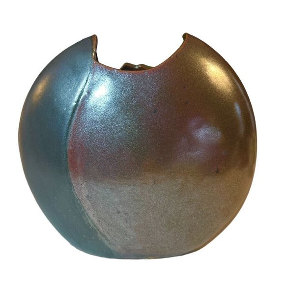 Vintage Carol Nevitt Style Black / Gray and Red Iridescent Stoneware Vase - Picture 2 of 8